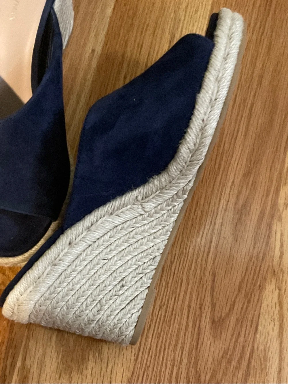Stuart Weitzman Navy Suede Open-Toe Espadrille Mules